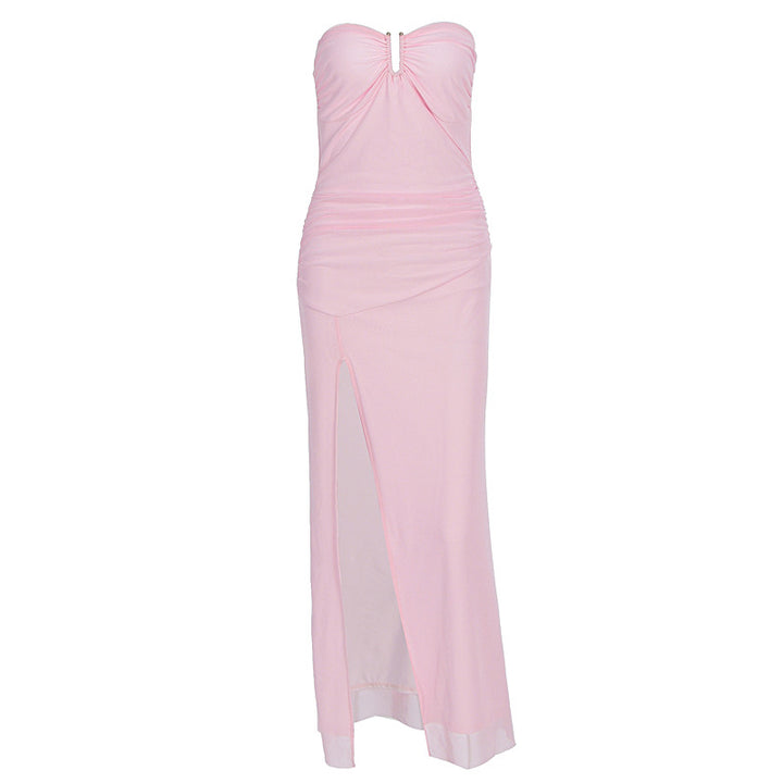Damen Elegantes Schlauchkleid mit raffiniertem Schlitz und schulterfreiem Design Drune