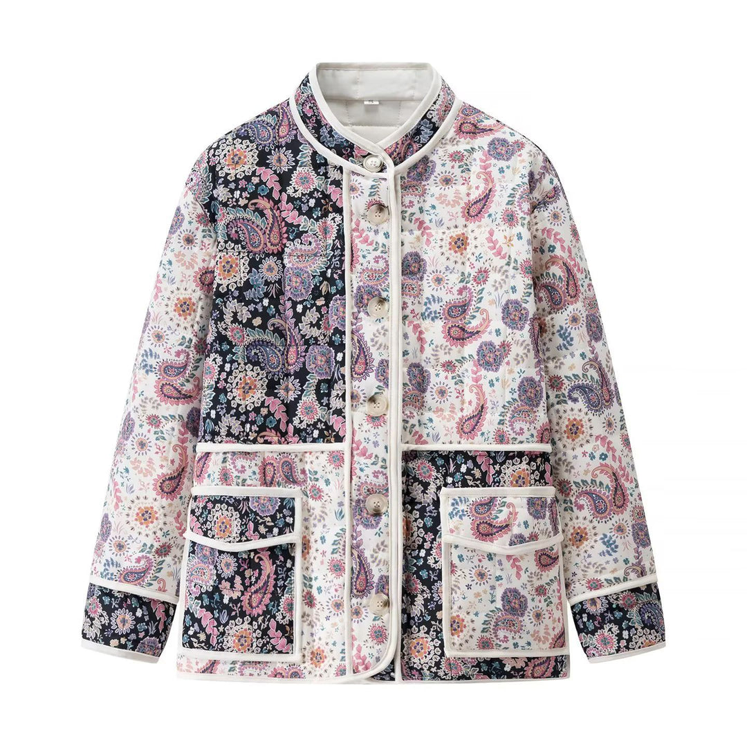 Damen nan gesteppte Patchwork-Steppjacke im Paisley‑Print mit Kontrastpaspeln und großen Klappentaschen Drune