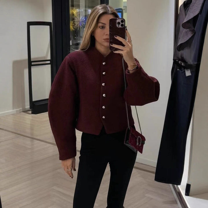 Damen elegante Wolljacke mit feinen Knopfdetails Drune