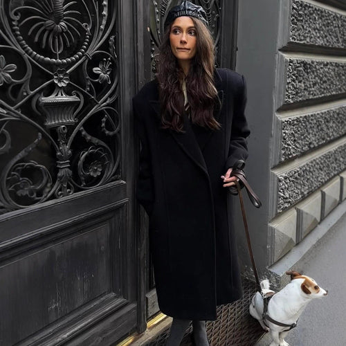 Damen Maxilanger Wollmix-Mantel im Oversize-Cocoon-Schnitt mit markanter Schulterlinie Drune
