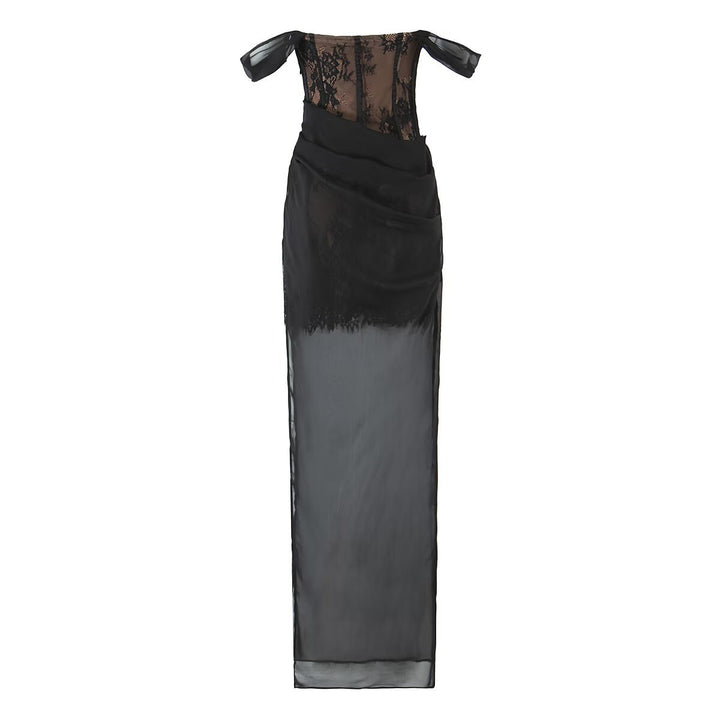 Damen aufwendiges Spitzenkleid mit eleganten Rüschendetails Drune