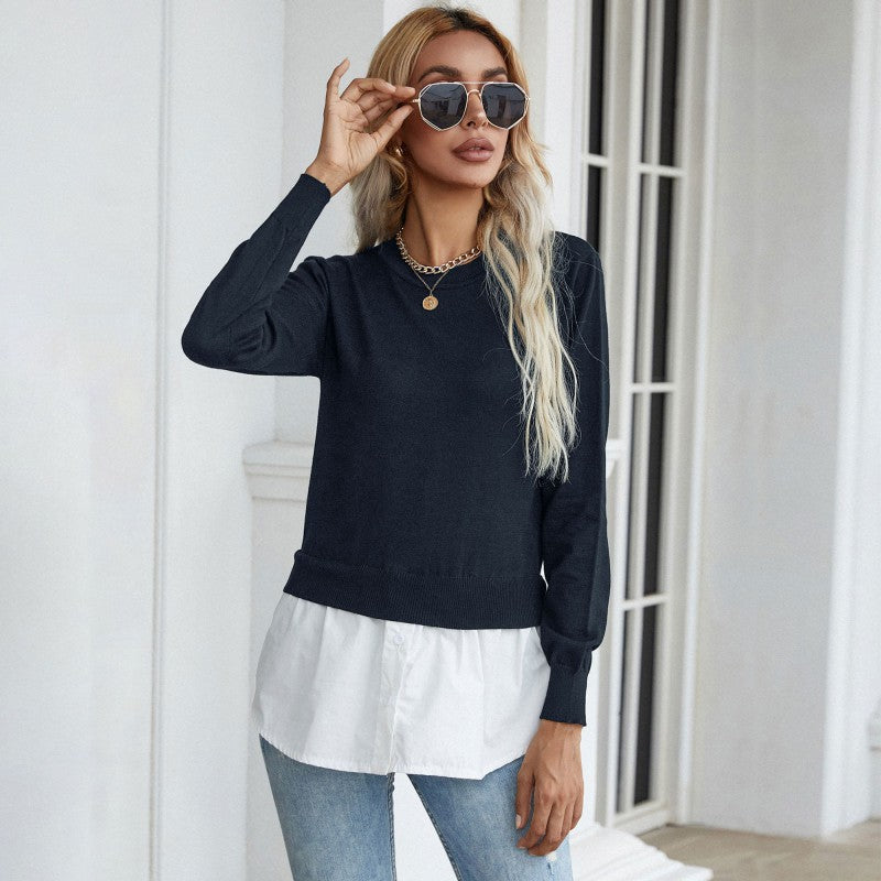 Damen Eleganter Lässiger Pullover mit Hemdunterteil Drune