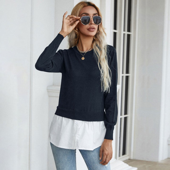 Damen Eleganter Lässiger Pullover mit Hemdunterteil Drune