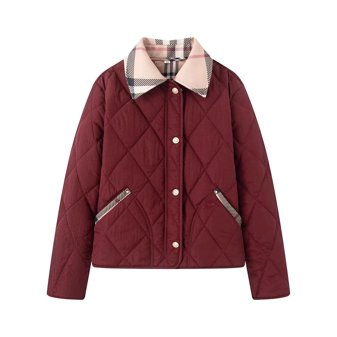 Damen Steppjacke mit karierter Kragen- und Taschenblende Drune