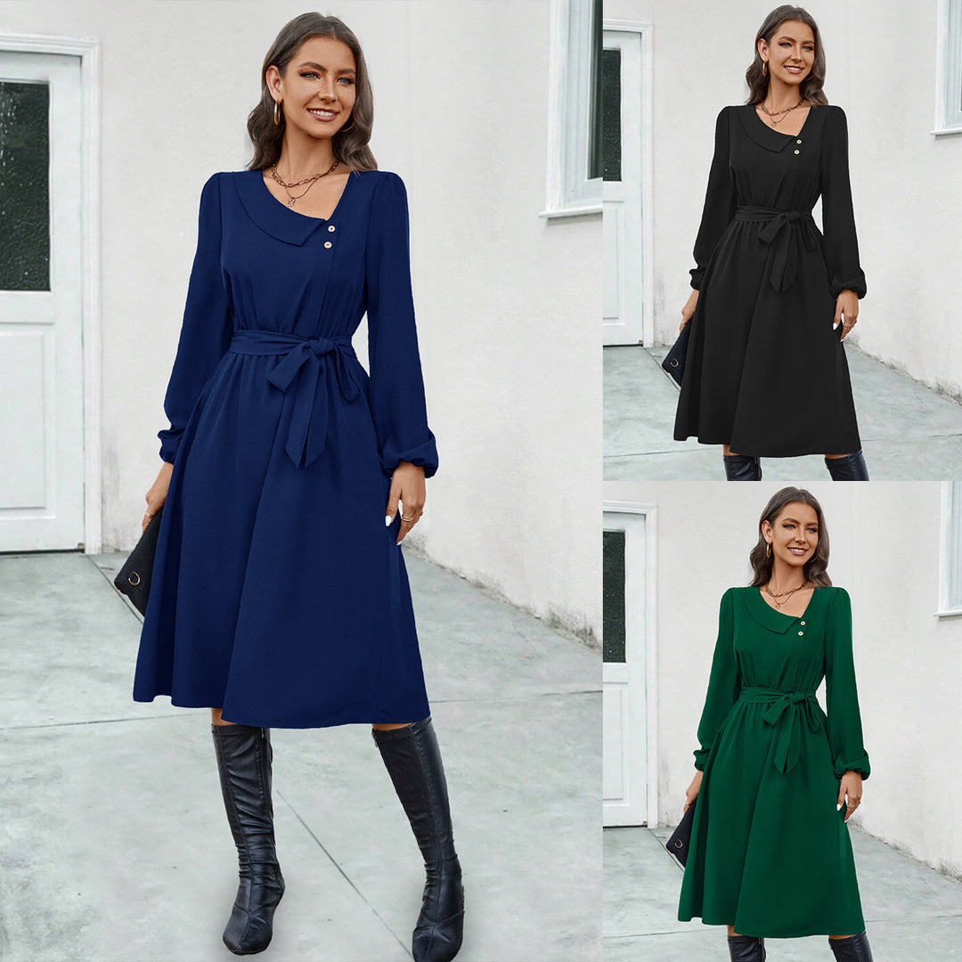 Damen Midikleid mit tailliertem Schnitt und eleganten Knopfdetails Drune