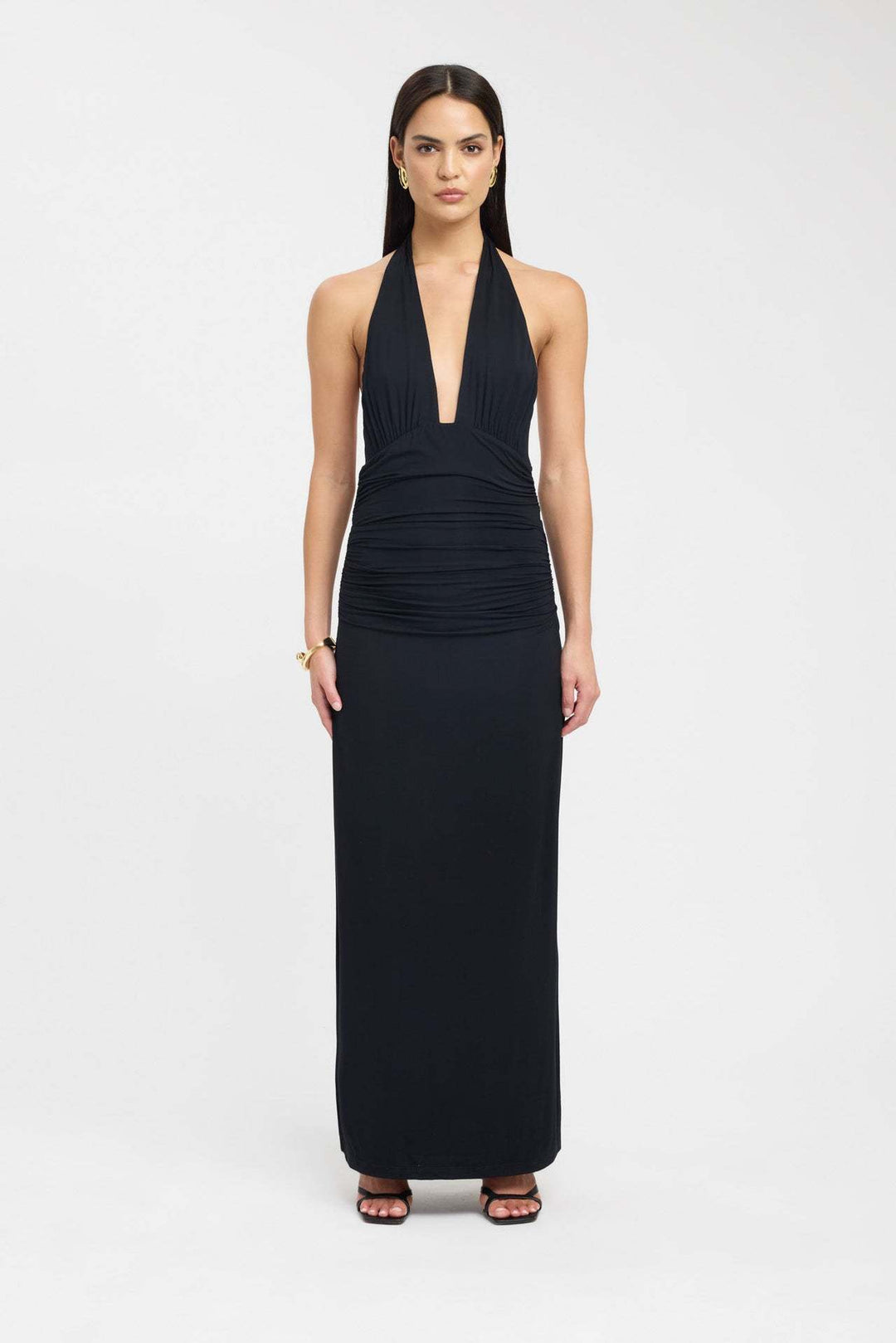 Damen Maxikleid mit tiefem V-Ausschnitt und figurbetonendem Design Drune