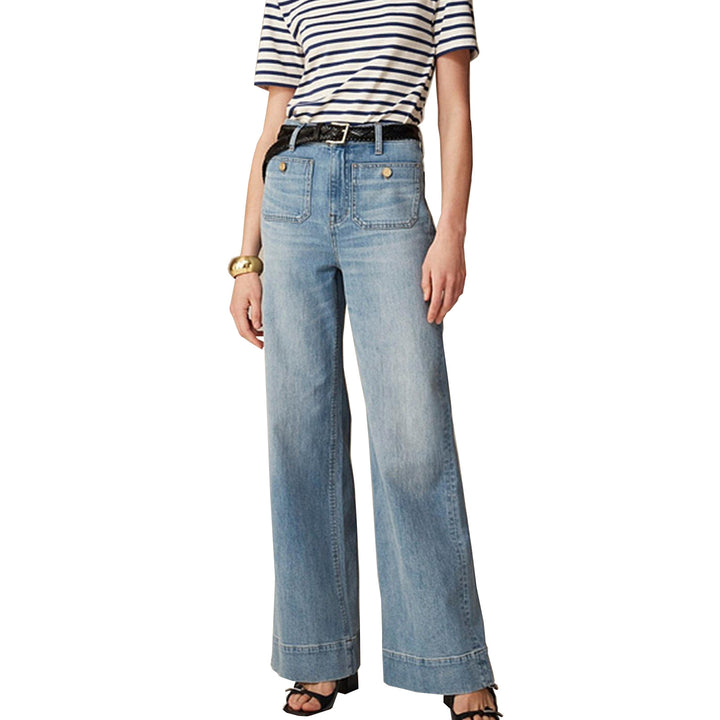 Damen nan High-Waist Wide-Leg-Jeans mit aufgesetzten Fronttaschen und weitem Bein Drune