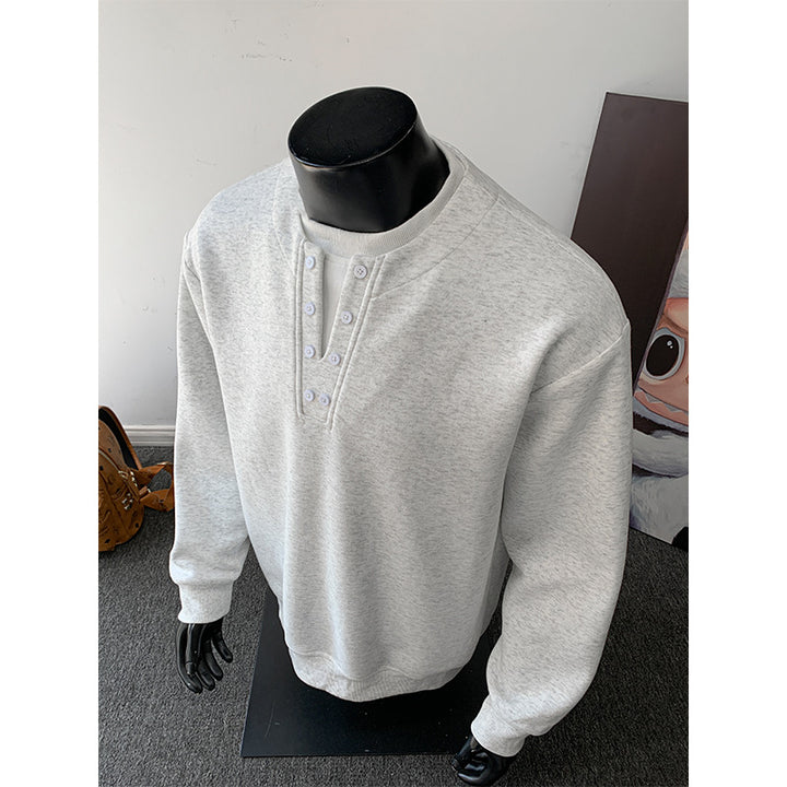 Herren Henley-Sweatshirt mit Knopfleiste, Oversize-Schnitt & gerippten Bündchen Drune