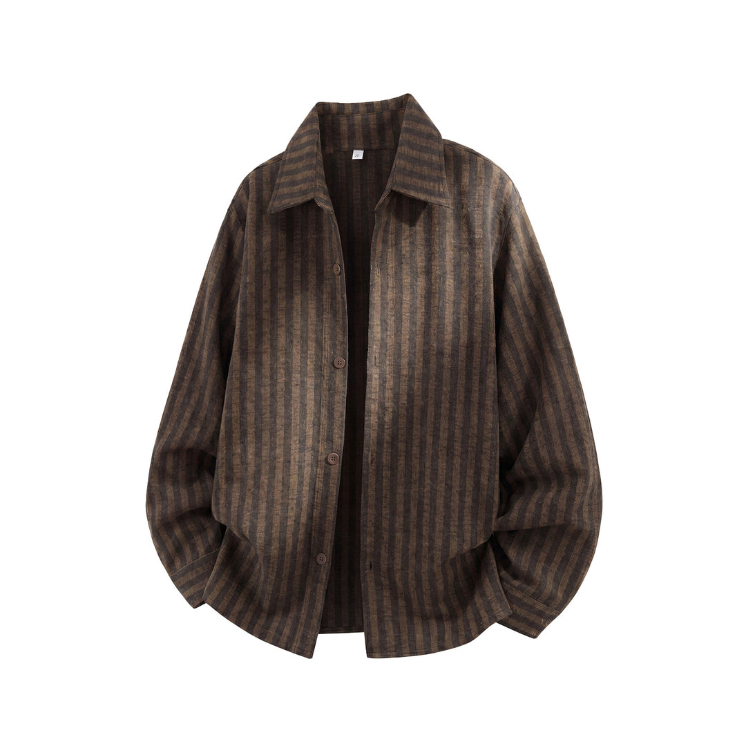 Unisex Locker geschnittene Hemdjacke im Overshirt‑Stil mit vertikalem Streifenmuster Drune