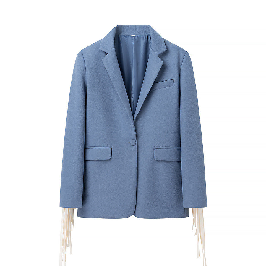 Damen Oversize-Blazer mit langen Fransen und Ziernähten Drune
