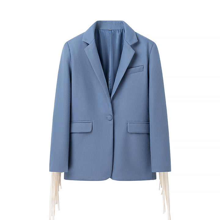 Damen Oversize-Blazer mit langen Fransen und Ziernähten Drune