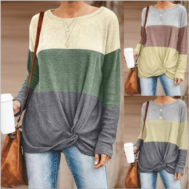 Damen Colorblock Strickpullover mit Twist‑Vorderteil und Rundhalsausschnitt Drune