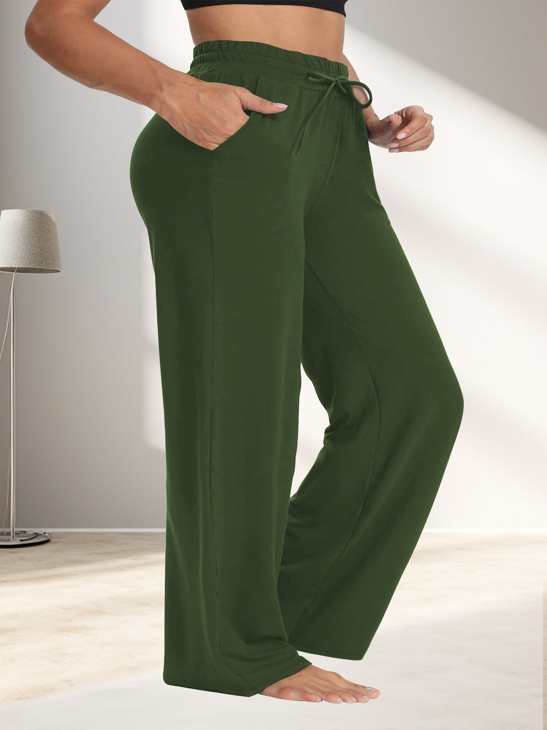 Damen Weite High-Waist Yogahose mit Leopardenmuster und Kordelzug Drune