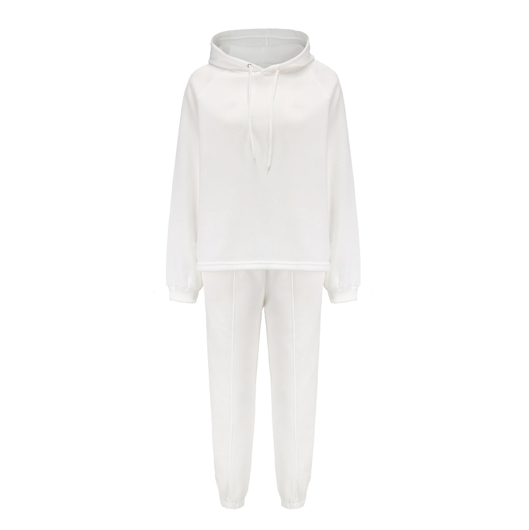 Damen kuscheliges Lounge-Zweiteiler-Set mit oversized Kapuzenpullover, Balloon-Ärmeln und taillierter Jogginghose Drune