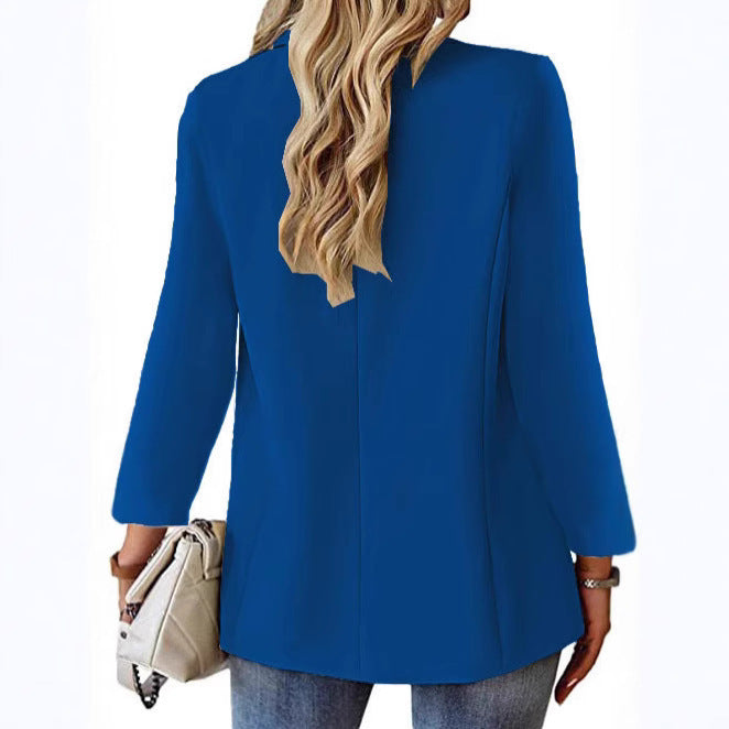 Damen Longline-Blazer im Oversize-Stil mit markantem Revers, Metallknopf und Pattentaschen Drune