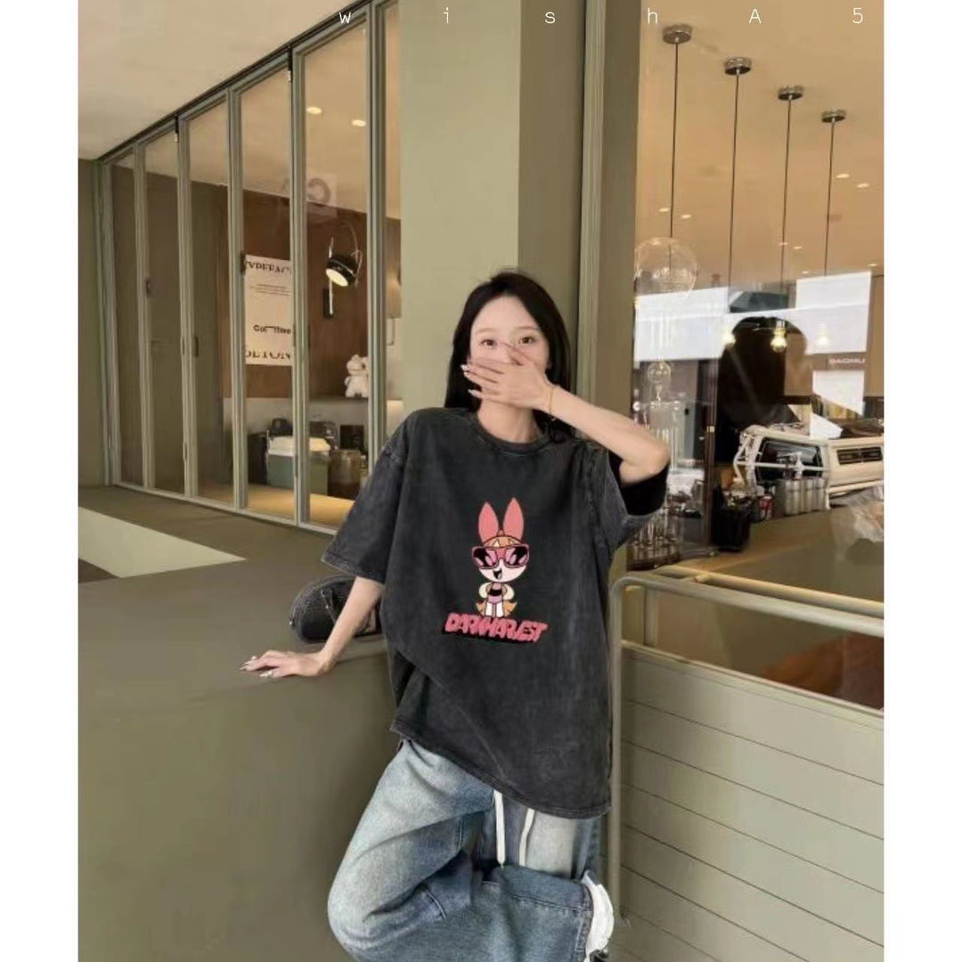 Damen T-Shirt mit angepasstem Powerpuff Girls Grafikdruck Drune