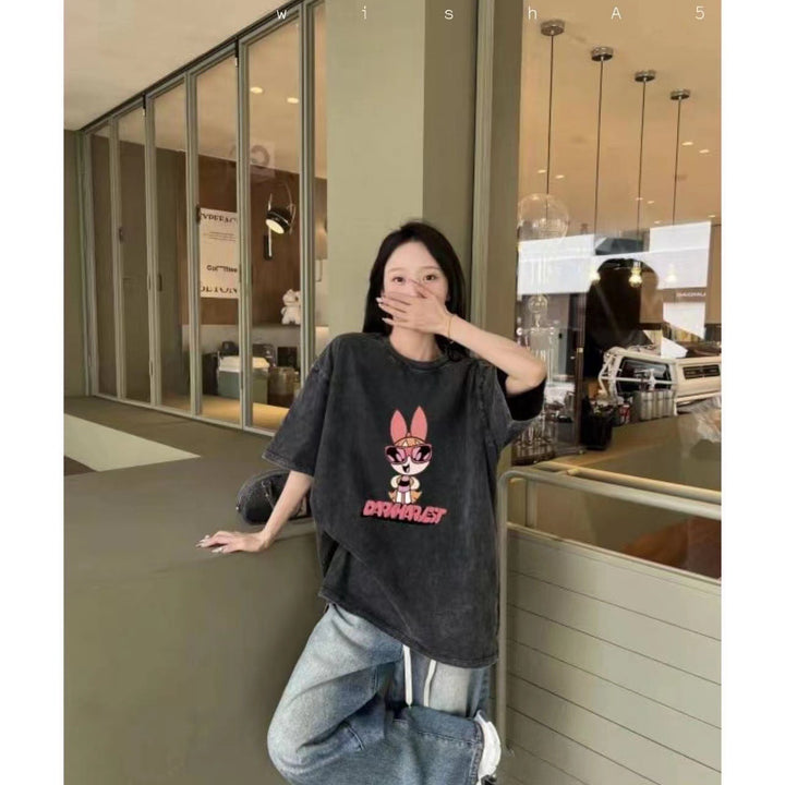 Damen T-Shirt mit angepasstem Powerpuff Girls Grafikdruck Drune
