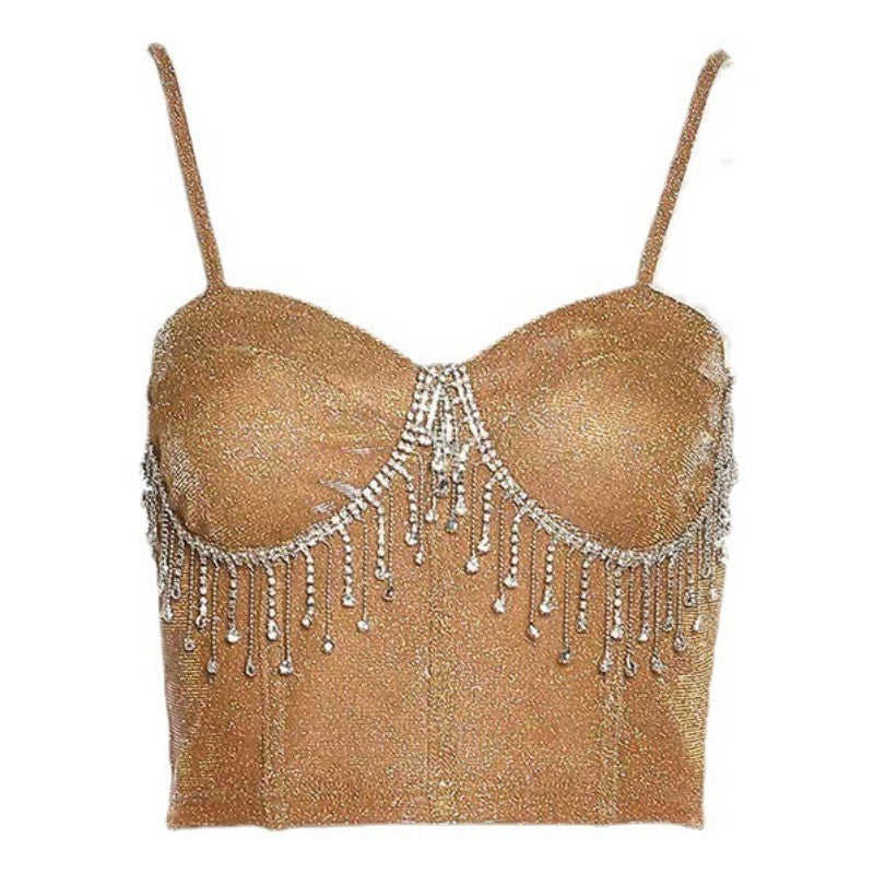 Damen Glitzerndes Bustier mit funkelnden Strassdetails und Spaghettiträgern Drune