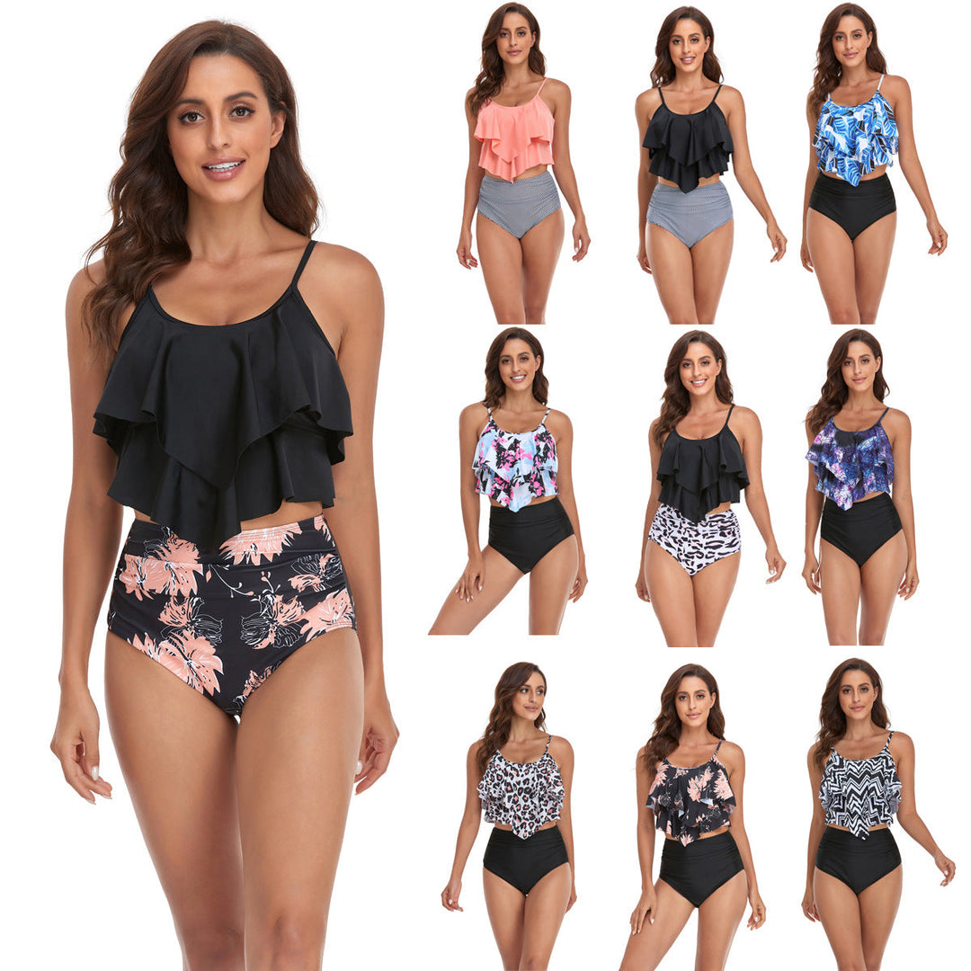 Damen Tankini-Set mit fließendem Rüschendesign und figurbetonter Bikinihose Drune
