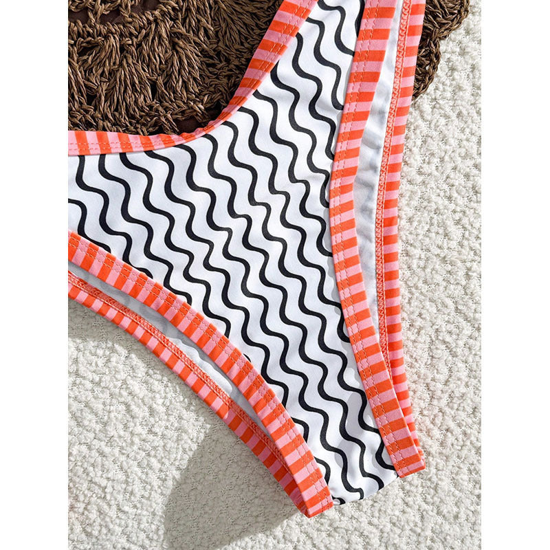 Damen Bikini-Set mit strukturiertem Wellenmuster und sportlichem Trägerdesign Drune