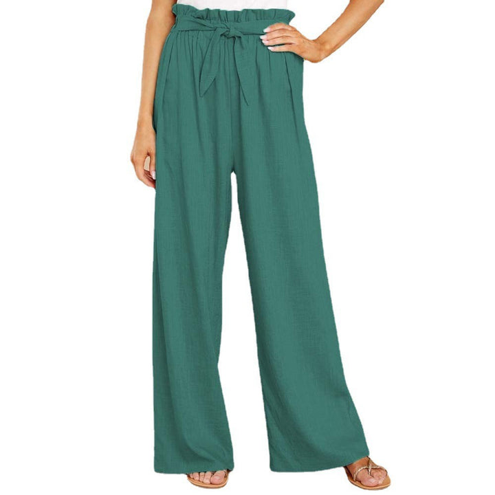 Damen nan Leinenhose mit Paperbag-Bund und weitem Bein Drune