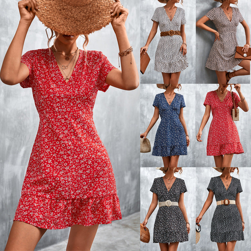Damen Sommerliches Minikleid mit floralem Design und verspieltem Saum Drune