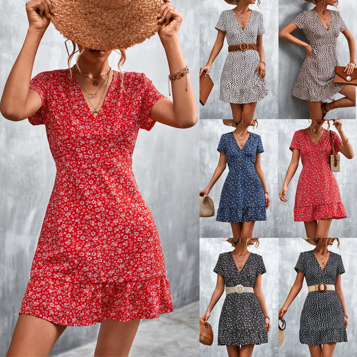 Damen Sommerliches Minikleid mit floralem Design und verspieltem Saum Drune