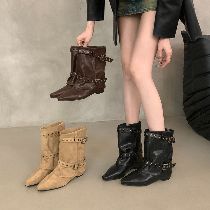 Damen Modische Ankle-Boots mit modischen Schnallen Drune