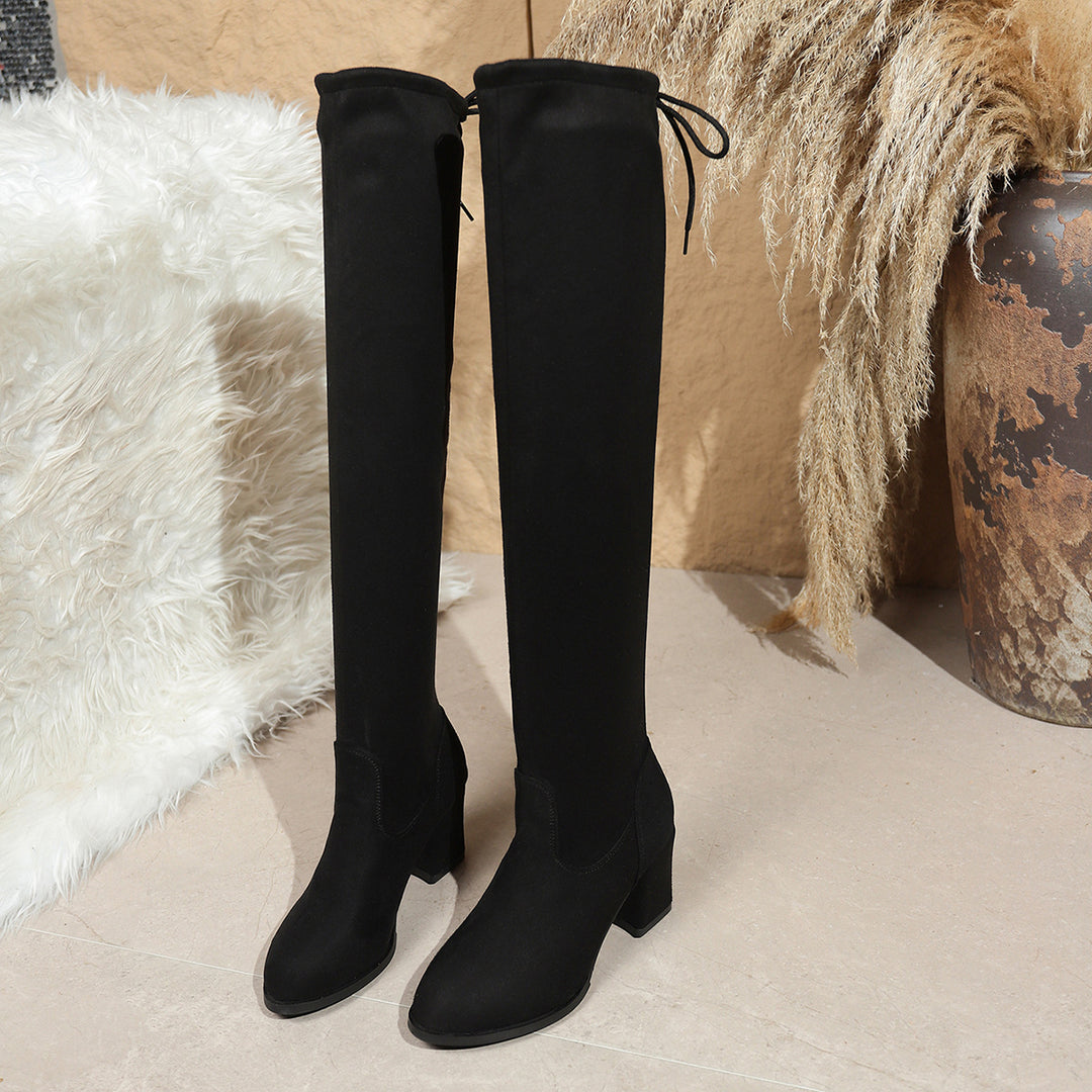 Damen Overknee-Stiefel mit Stretchschaft und mittelhohem Blockabsatz Drune