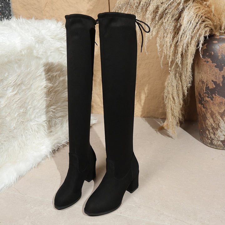 Damen Overknee-Stiefel mit Stretchschaft und mittelhohem Blockabsatz Drune