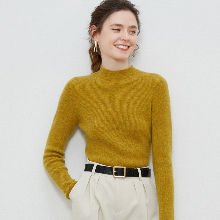Damen Leichter taillierter Mockneck-Pullover in kaschmirähnlicher Mohair-Optik mit feiner Rippenstruktur Drune