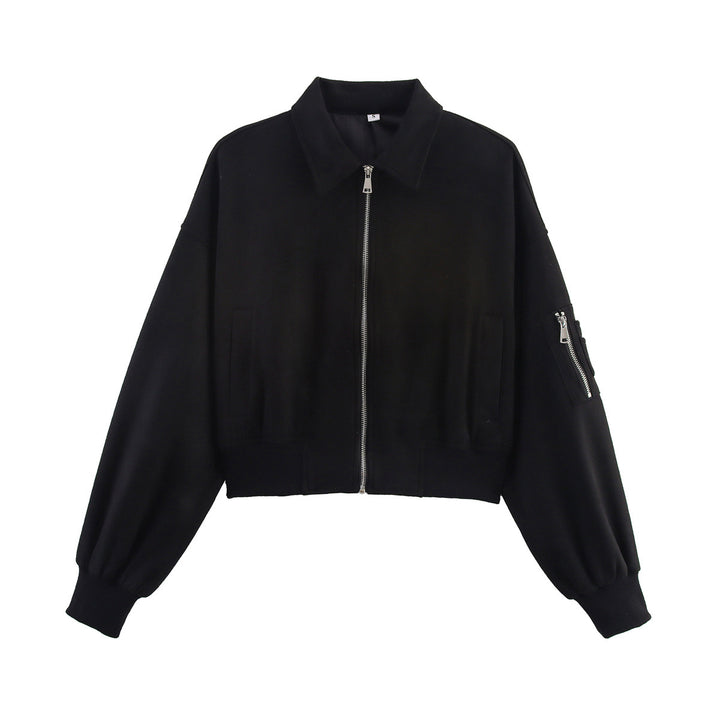 Damen modische cropped Jacke aus weichem Wildlederimitat mit praktischen Reißverschlusstaschen Drune