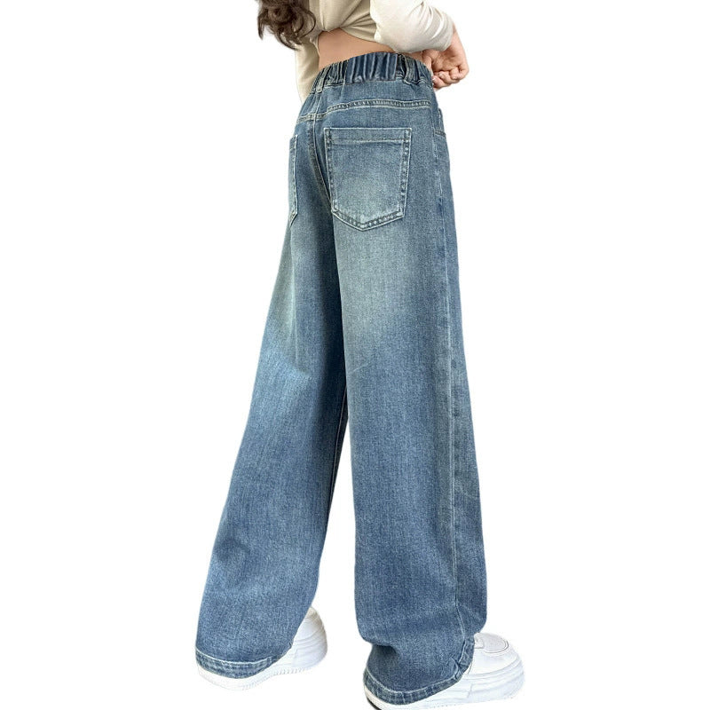 Damen weite Jeans mit hohem Bund und elastischem Einsatz Drune