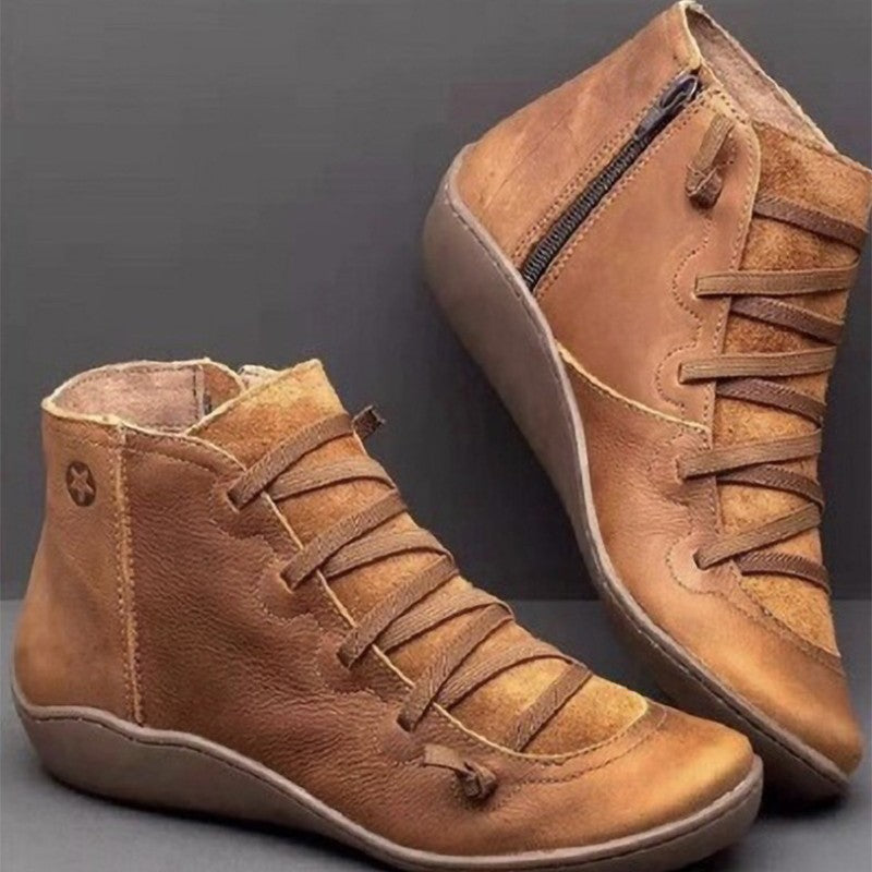 Damen Knöchelhohe Komfort-Boots mit elastischer Zier-Schnürung und seitlichem Reißverschluss Drune