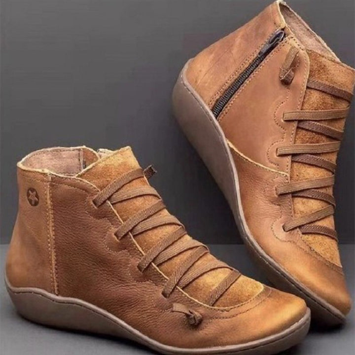 Damen Knöchelhohe Komfort-Boots mit elastischer Zier-Schnürung und seitlichem Reißverschluss Drune