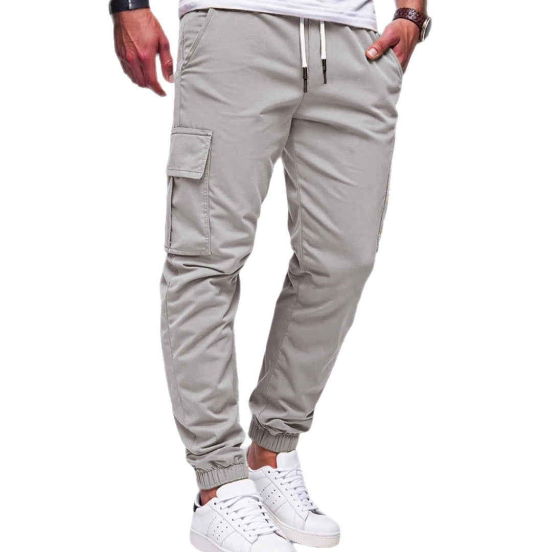 Herren nan tapered Freizeit-Cargohose mit aufgesetzten Klapptaschen, Tunnelzugbund und elastischen Beinabschlüssen Drune