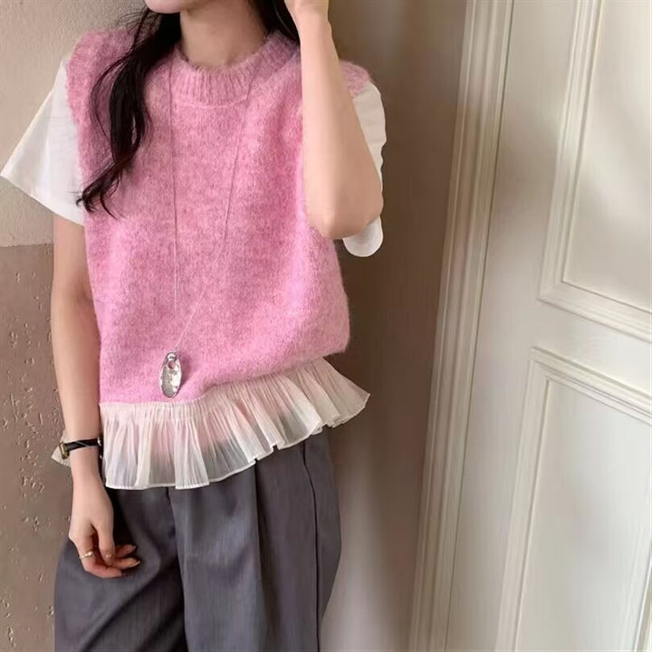 Damen Moderner Layering-Pullover mit Rüschensaum Drune
