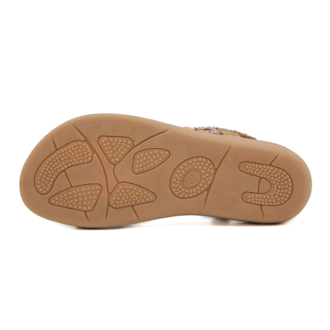 Damen Sandalen im Boho-Stil mit funkelnden Perlenverzierungen und bequemem Fußbett Drune