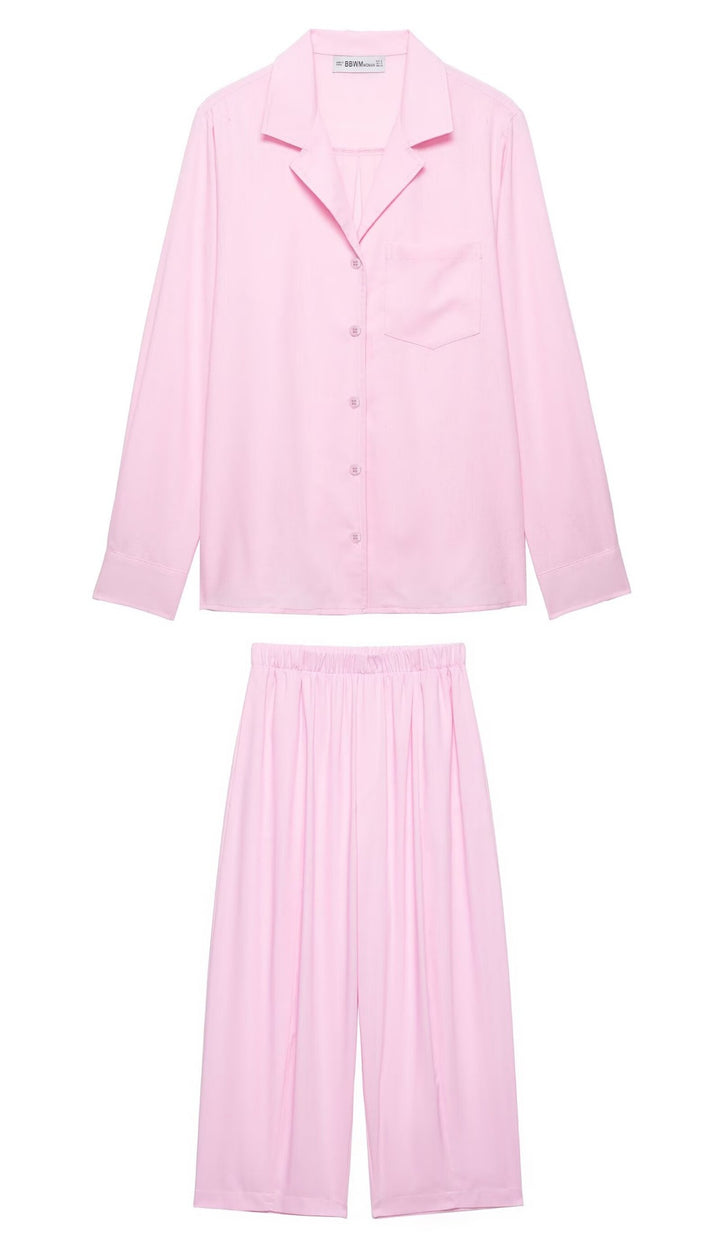 Damen Zweiteiliges Lounge‑Set mit Hemdoberteil und weiter Culotte mit Elastikbund Drune