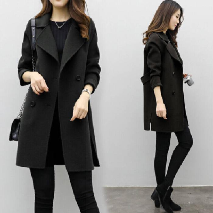 Damen Eleganter Wollmantel mit doppelter Knopfleiste Drune