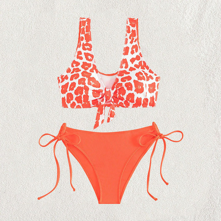 Damen Triangel-Bikini Set mit trendigem Leopardenmuster und verspieltem Knoten Drune