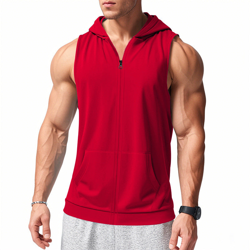 Herren nan funktionale Fitnessweste mit Kapuze, schmaler Passform und Kängurutasche Drune