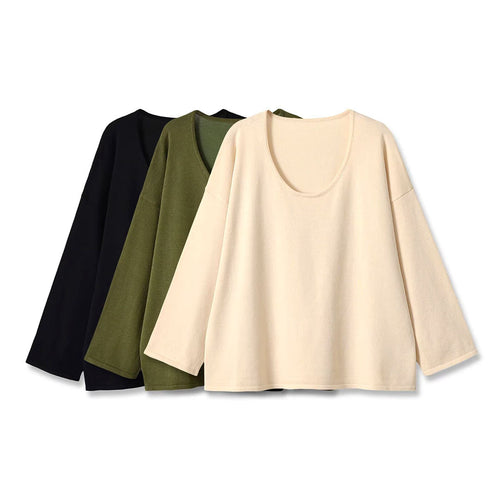 Damen Oversize Sweatshirt mit tiefem Rundhalsausschnitt und überschnittener Schulter Drune