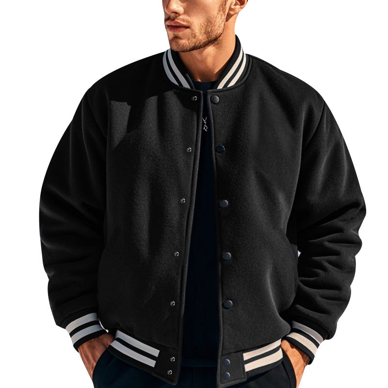 Herren nan schlanke Collegejacke im Collegestil mit Druckknopfleiste und kontrastierenden Rippbündchen Drune