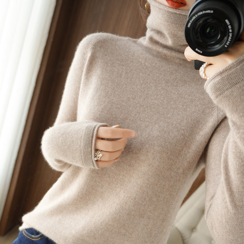 Damen Weicher Rollkragenpullover aus Kaschmir‑Look mit Daumenloch und figurbetonter Silhouette Drune