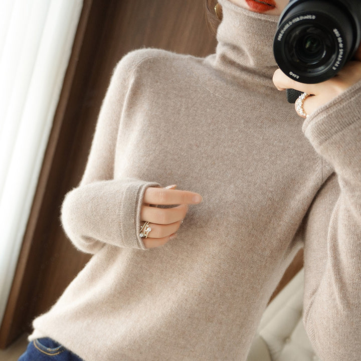 Damen Weicher Rollkragenpullover aus Kaschmir‑Look mit Daumenloch und figurbetonter Silhouette Drune