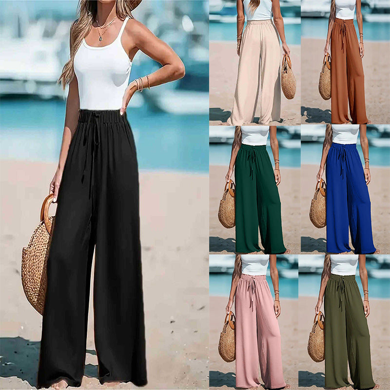 Damen weite und luftige Sommerhose mit elastischem Bund undSeitentaschen Drune