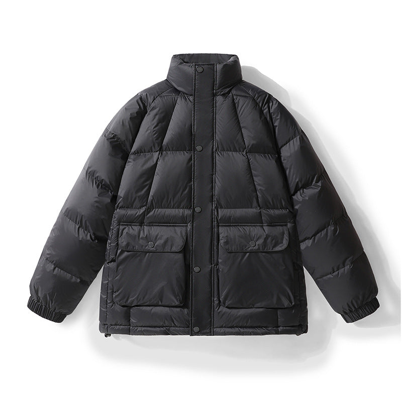 Herren Wattierte Steppjacke mit hohem Stehkragen, Druckknopfblende & großen Pattentaschen Drune