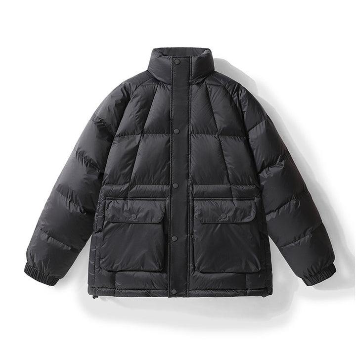 Herren Wattierte Steppjacke mit hohem Stehkragen, Druckknopfblende & großen Pattentaschen Drune