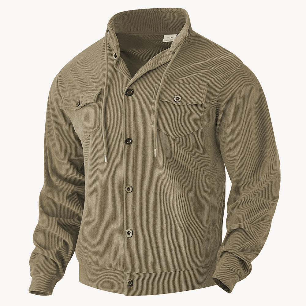Herren nan strukturierte Cord-Workerjacke mit verdeckter Kapuze, Druckknopfverschluss und aufgesetzten Brusttaschen Drune